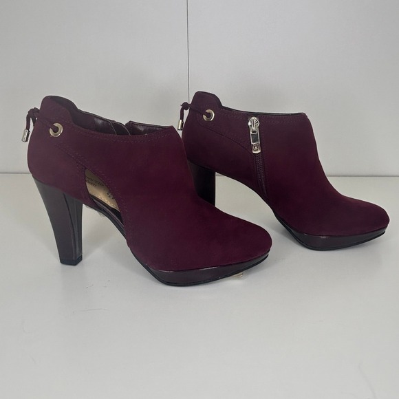 Liz Claiborne Women's Burgundy Suede Ankle Booties – Size 5M, Block Heel Zip - Picture 3 of 11